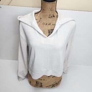 Wallflower Brand Soft Fuzzy Cream Colored Crop Top Hoodie Women's Size M